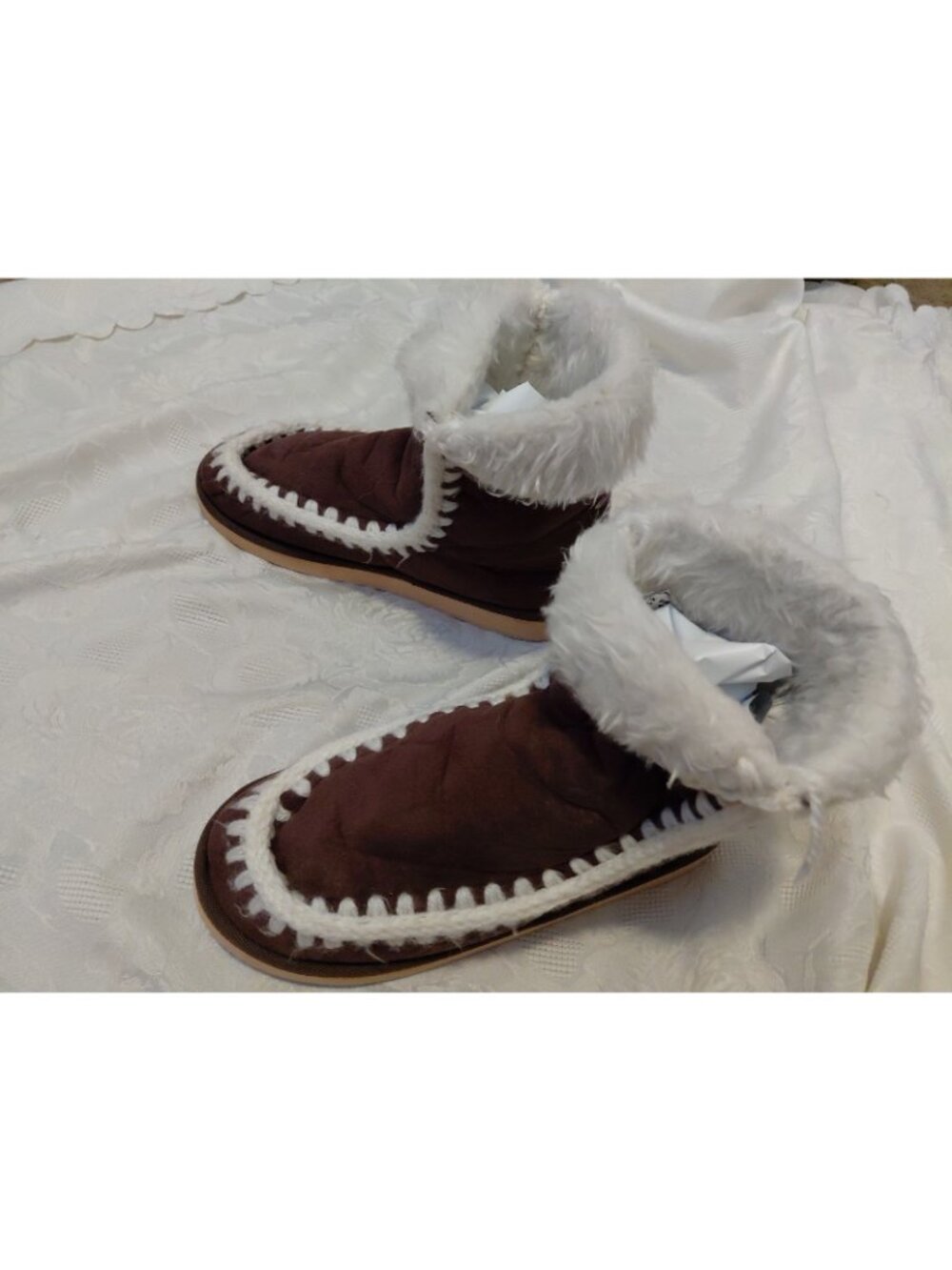 Ed Hardy Vintage Y2K Moccasin Boots Faux Suede Faux Fur Brown White Womens Size - Picture 3 of 10